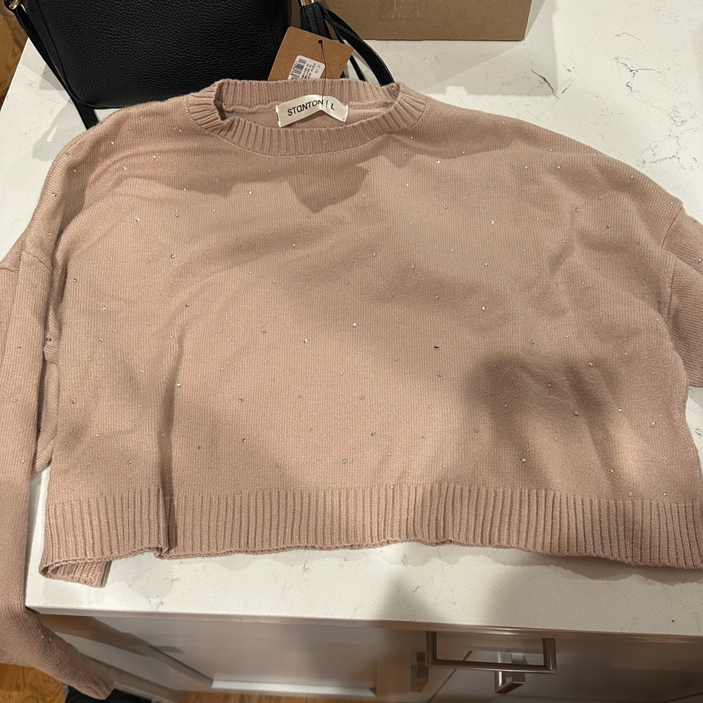 Light tan cropped sweater with stones